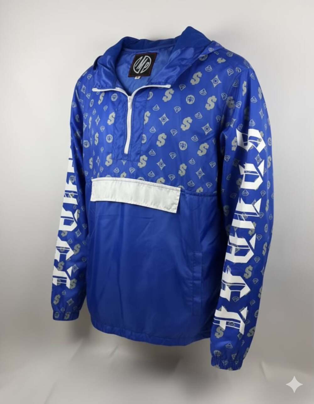 IMP Blue Monogram Quarter-Zip Windbreaker Anorak Jacket Size XL